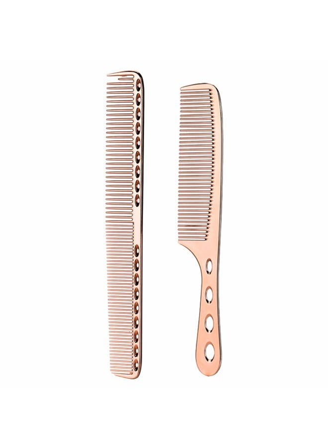 wweenuo 2 pcs Stainless Steel Hair Combs Anti Static Styling Comb Hairdressing Barbers Combs (Rose Gold) - Image 1